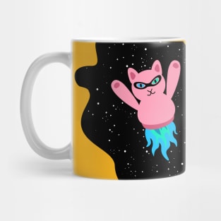 Pink Rocket Cat (funny, crazy, cute space) Mug